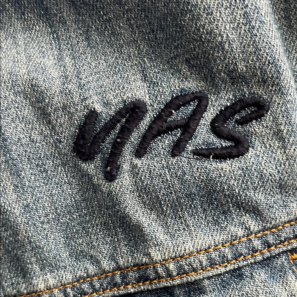 Distressed Blue Denim Jacket with Red Rose Embroidery- HIDDEN. - Picture 7 of 12